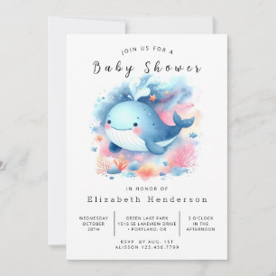 Pastel Custom Whale Baby Shower Invitation