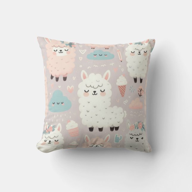 Pastel Cute Alpaca Pattern Cushion (Front)