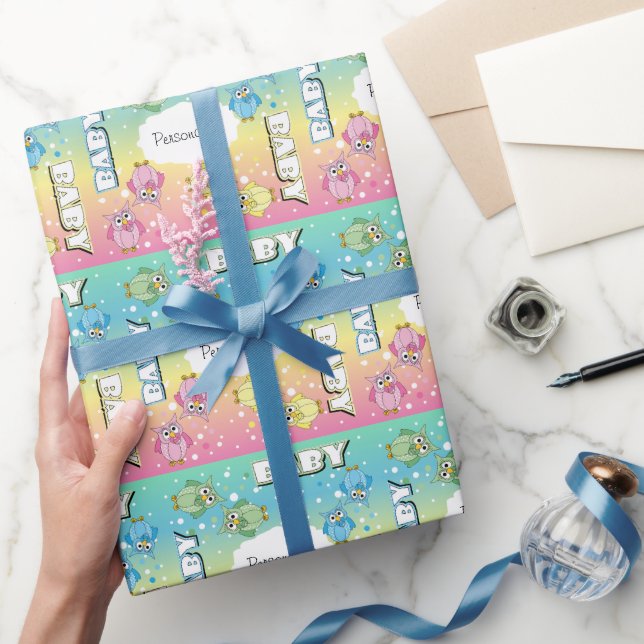 Pastel Cute Baby Polka Dot 🦉 Owls Wrapping Paper (Gifting)