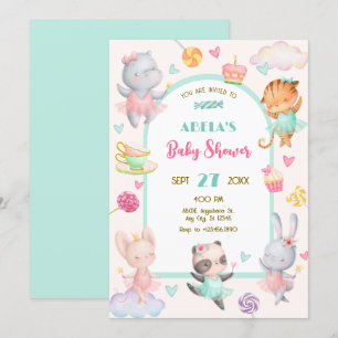 Pastel cute ballerina baby shower invitation