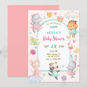 Pastel cute ballerina baby shower invitation