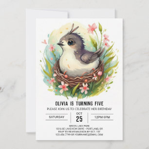 Pastel Cute Bird Birthday Invitation