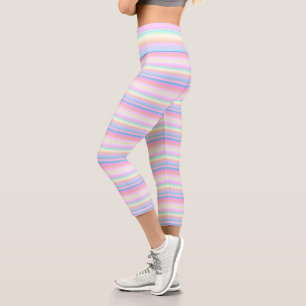 Pastel cute colours striped capri leggings
