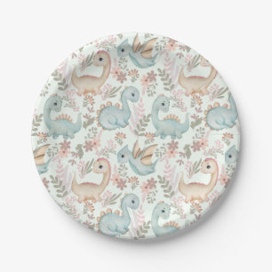 Pastel cute dinosaurs paper plate