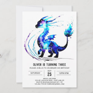 Pastel Cute Dragon Digital Boy Birthday Invitation