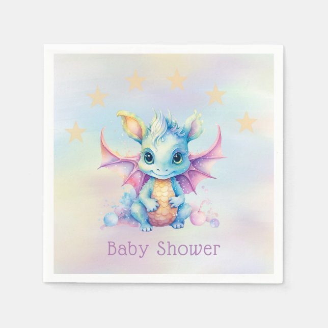 Pastel Cute Dragon Girl Baby Shower Napkin (Front)