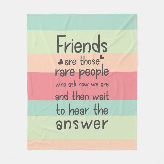 Pastel Cute Friends rare  Friendship Quote Stripes Fleece Blanket (Front)