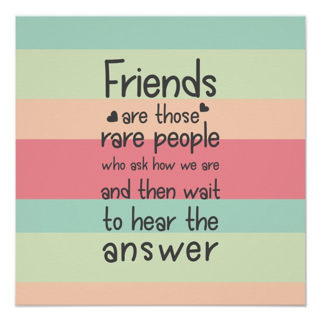 Pastel Cute Friends rare  Friendship Quote Stripes Poster (Front)