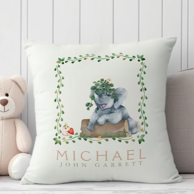 Pastel cute green leaf floral elephant hamster cushion (Creator Uploaded)