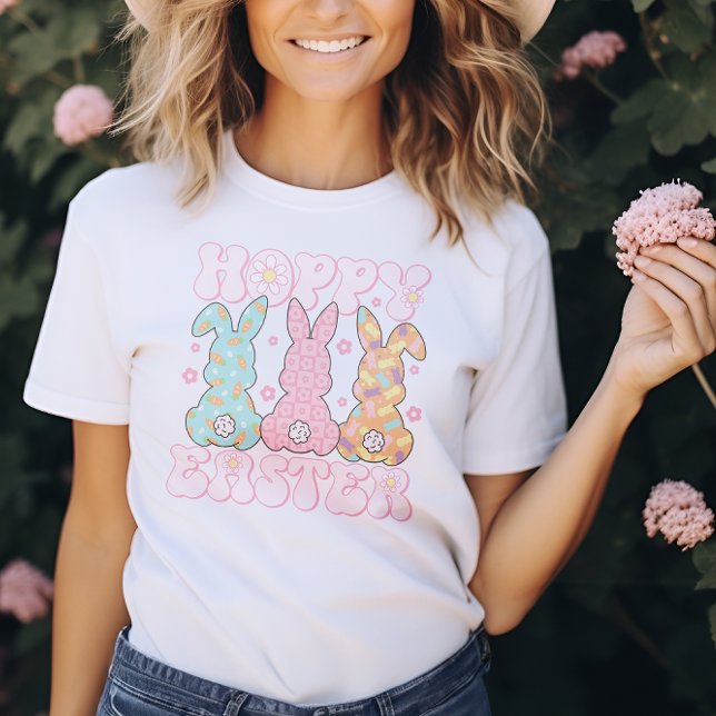 Pastel Cute Groovy Hoppy Easter Bunny Womens T-Shirt (Pastel Cute Groovy Hoppy Easter Bunny Womens T-Shirt)