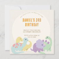 Pastel Cute Illustrated Dinosaur Kids Birthday