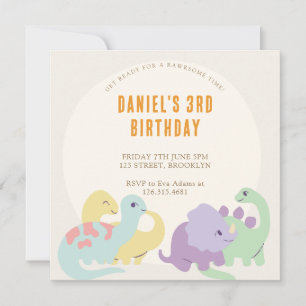 Pastel Cute Illustrated Dinosaur Kids Birthday Invitation