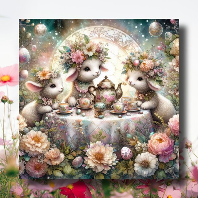 Pastel Cute Lamb Easter Tea Party Holiday Card (Creator Uploaded)