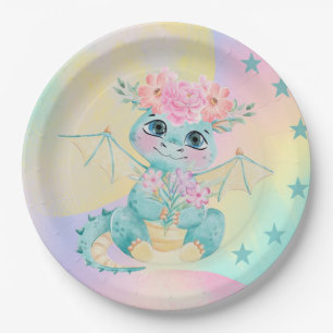 Pastel Cute Little Dragon Birthday/Baby Shower Paper Plate