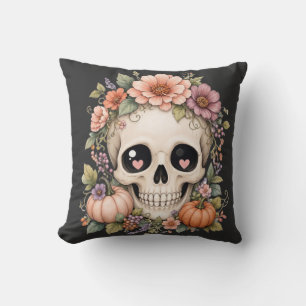 Pastel Cute Skull PNG Coquette Fall Flowers & Pu Cushion