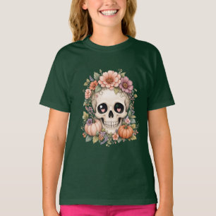 Pastel Cute Skull PNG Coquette Fall Flowers & Pu T-Shirt