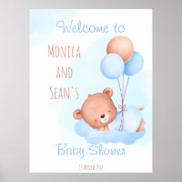 Pastel cute teddy bear with balloons baby shower