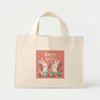 Pastel Cute Two Bunny Illustration Tote Bag