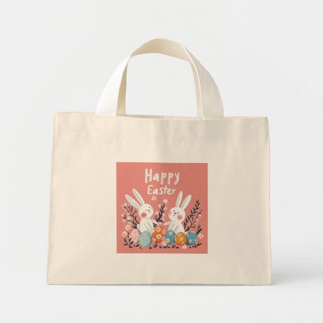 Pastel Cute Two Bunny Illustration Tote Bag (Front)