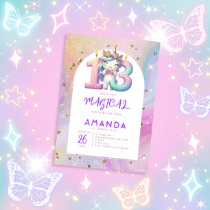 Pastel Cute Unicorn Girl 13th Birthday Invitation