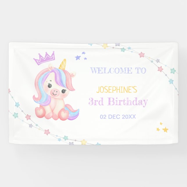 Pastel Cute Unicorn Magical Day Birthday  Banner (Horizontal)