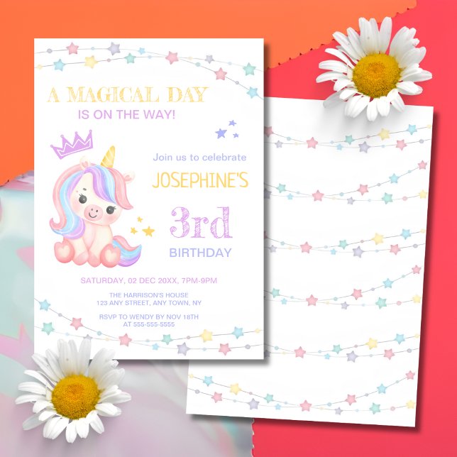 Pastel Cute Unicorn Magical Day Birthday  Invitation (Creator Uploaded)