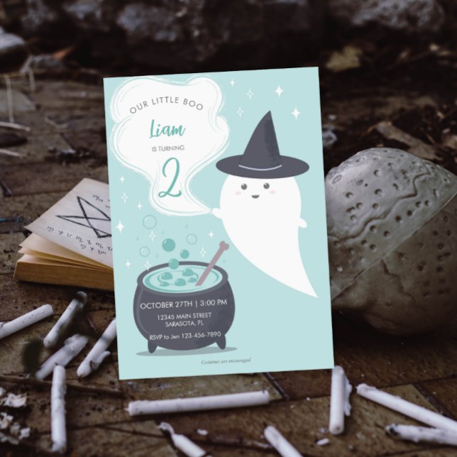 Pastel Cute Witch Ghost Halloween Birthday Invitation (Creator Uploaded)
