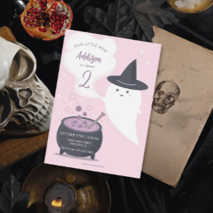 Pastel Cute Witch Ghost Halloween Birthday Invitation