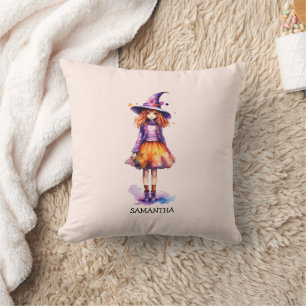 Pastel Cute Witch Girl - Halloween Aesthetic (2) Cushion