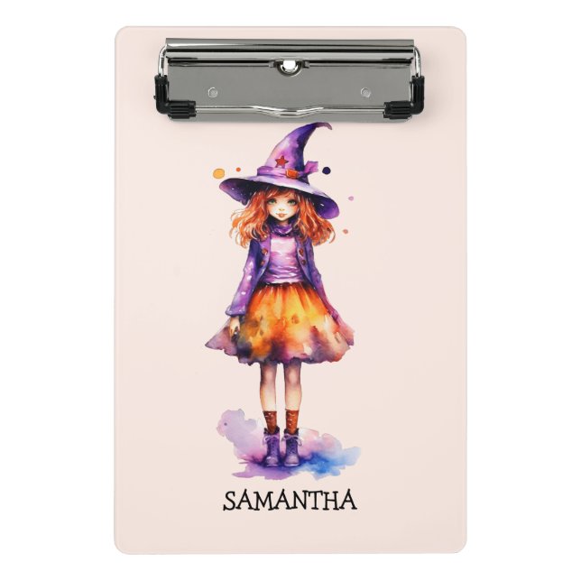 Pastel Cute Witch Girl - Halloween Aesthetic (2) Mini Clipboard (Front)