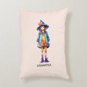 Pastel Cute Witch Girl Halloween Aesthetic  Decorative Cushion