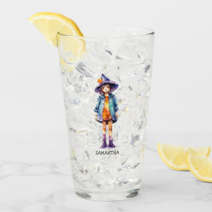 Pastel Cute Witch Girl Halloween Aesthetic Glass