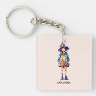 Pastel Cute Witch Girl Halloween Aesthetic Key Ring