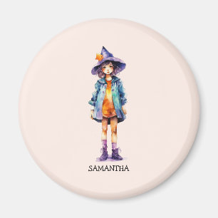 Pastel Cute Witch Girl Halloween Aesthetic Magnet