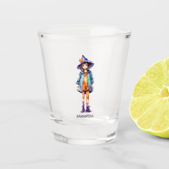 Pastel Cute Witch Girl Halloween Aesthetic  Shot Glass (Front)