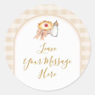 Pastel Cutie Pie Gingham Baby Shower Your Message Classic Round Sticker