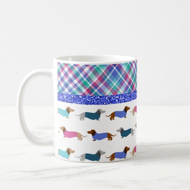 Pastel Dachshund Plaid Glitter Mug (Left)