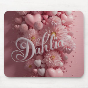 Pastel Dahlia Bloom Art with Hearts Mouse Pad