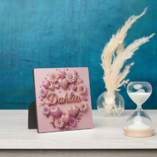 Pastel Dahlia Bloom Art with Hearts! Plaque