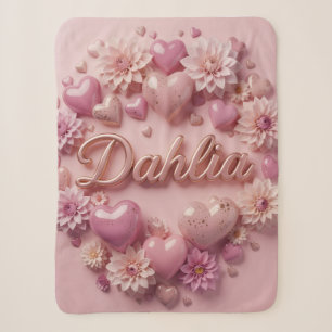Pastel Dahlia Bloom Art with Hearts Sherpa Blanket