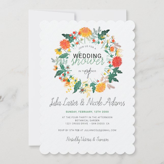 Pastel Dahlia Wildflowers Wreath Wedding Shower Invitation (Front)