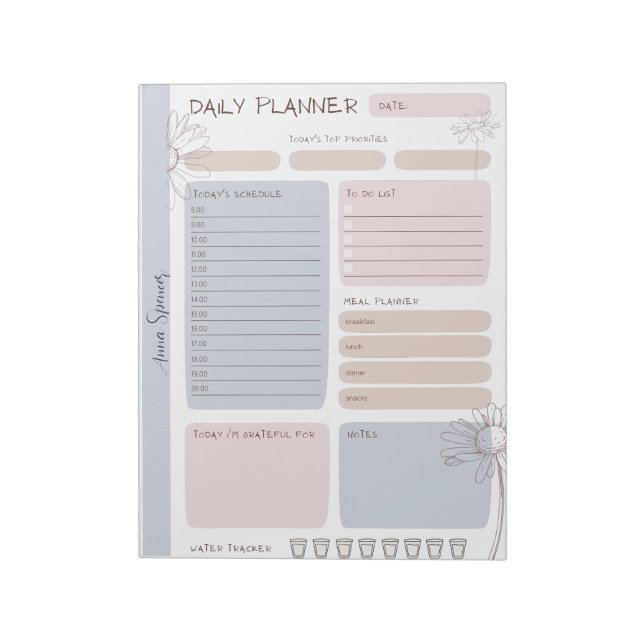 Pastel Daily Planner - Customisable Name Notepad (Rotated)