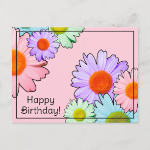Pastel Daisies Happy Birthday Postcard