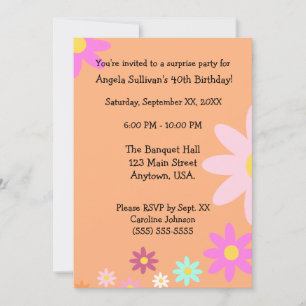 Pastel Daisies on Orange Birthday Party Invitation