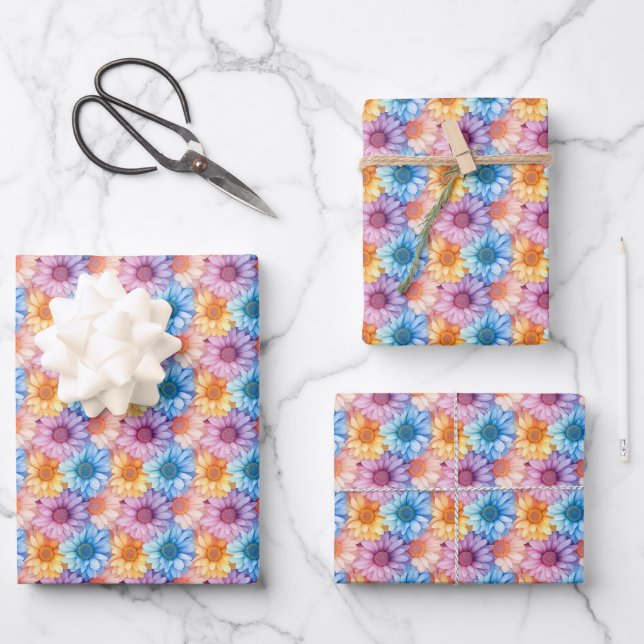 Pastel Daisies Wrapping Paper Sheet (Front)