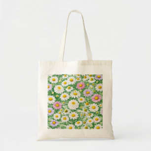 Pastel Daisy and Chamomile Wildflower Garden Tote Bag