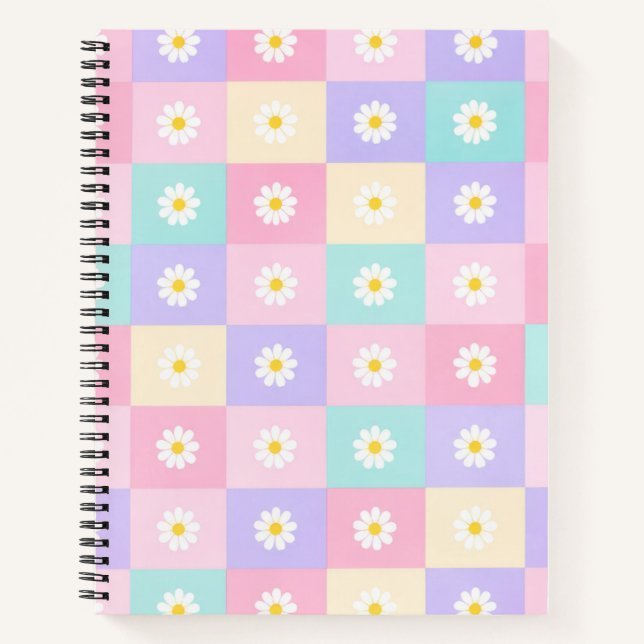 Pastel Daisy Chequerboard Notebook (Front)