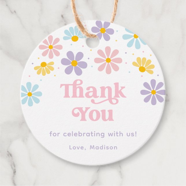 Pastel Daisy Flower Birthday Favour Tags (Front)