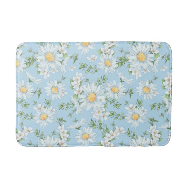Pastel Daisy Flower Garden Pattern Bath Mat (Front)