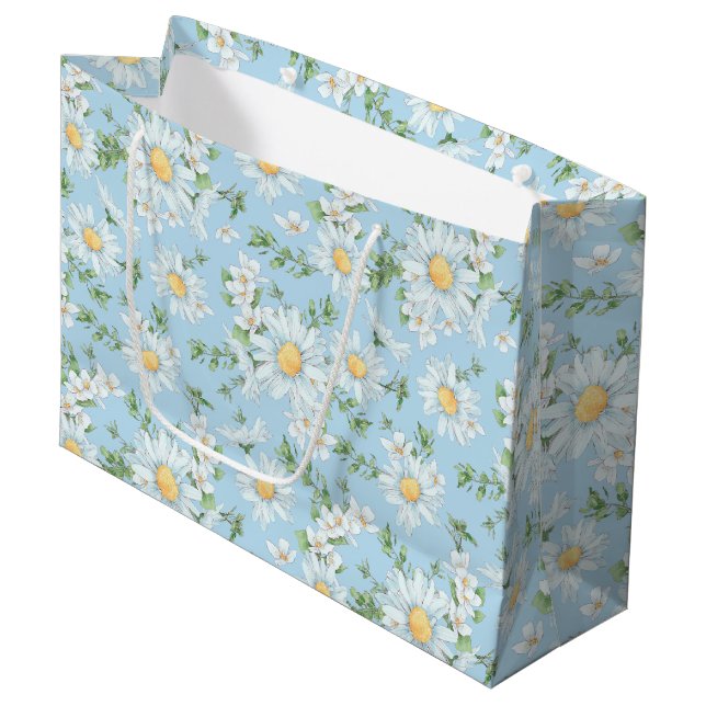 Pastel Daisy Flower Garden Pattern Large Gift Bag (Front Angled)